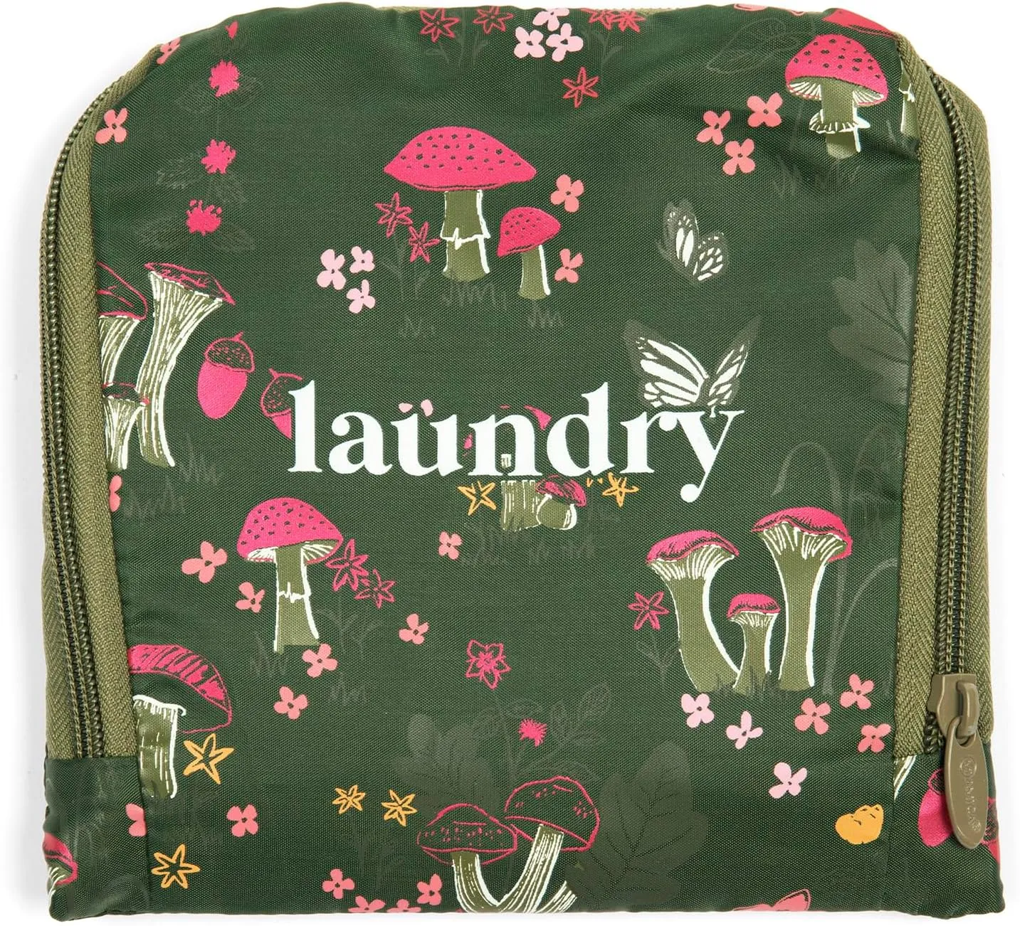 Miamica Foldable Travel Laundry Bag, Mushroom Garden Multicolor Flowers – Lightweight, Durable Design with Drawstring Closure, One Size
