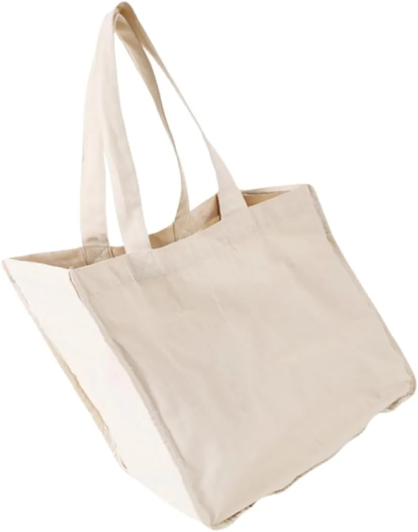 Mikinona Cotton Drawstring Bag Large Canvas Grocery Tote Beach Cloth Tote Bag Foldable Handbag