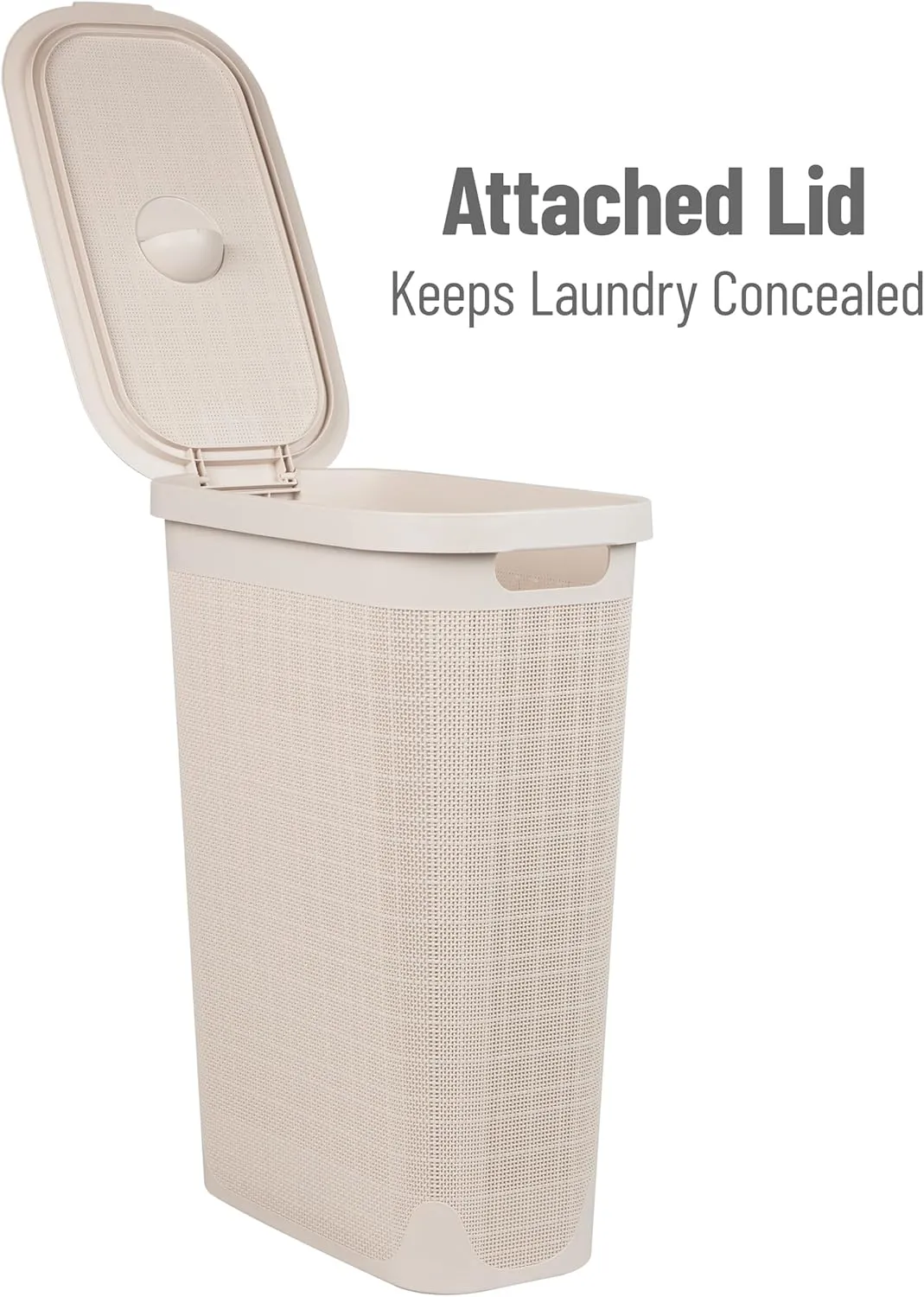 Mind Reader 40L Slim Laundry Hamper, Clothes Basket, Lid, Linen Design, Plastic, 18.5”L x 10.75”W x 23.5”H, Ivory