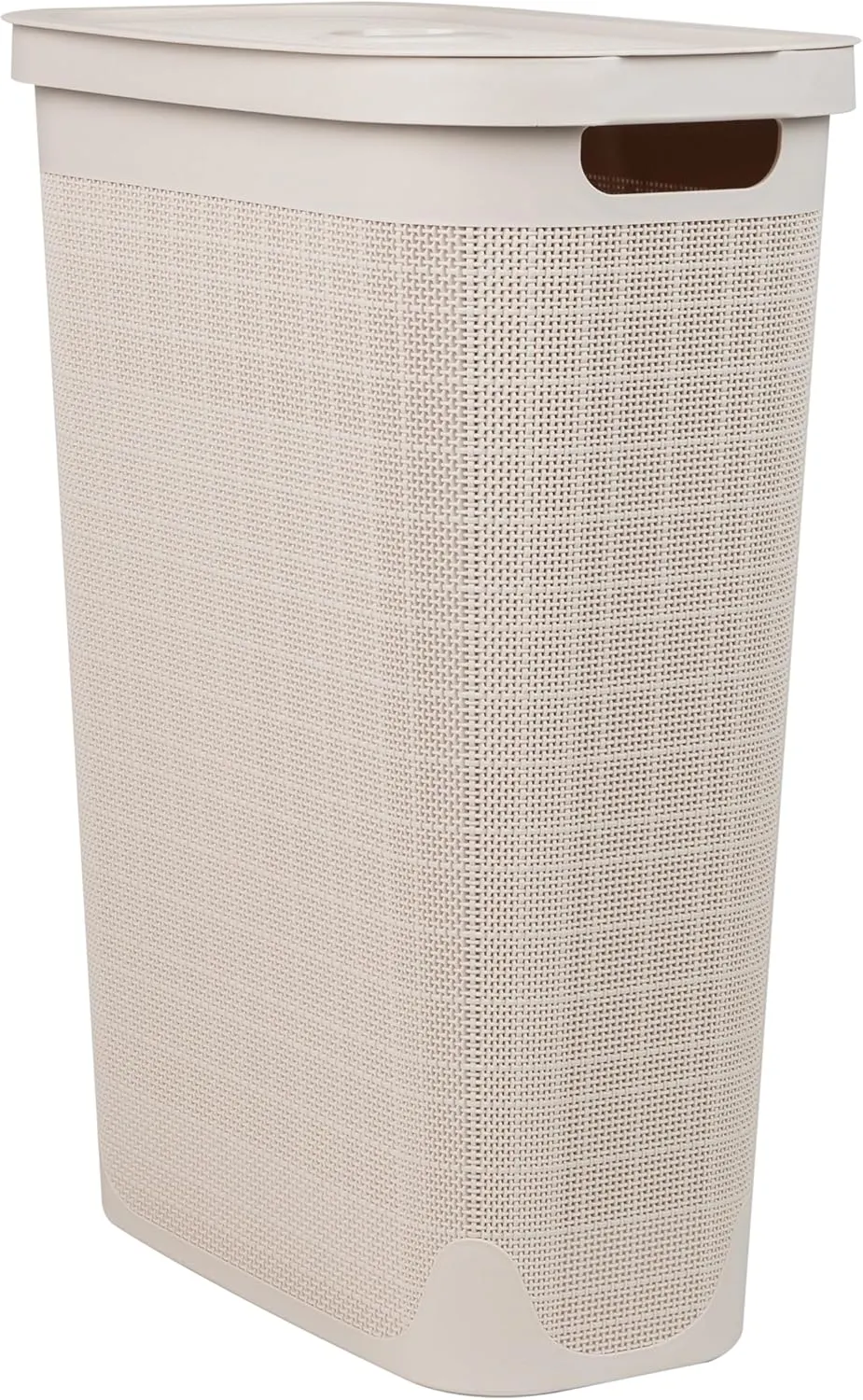 Mind Reader 40L Slim Laundry Hamper, Clothes Basket, Lid, Linen Design, Plastic, 18.5”L x 10.75”W x 23.5”H, Ivory