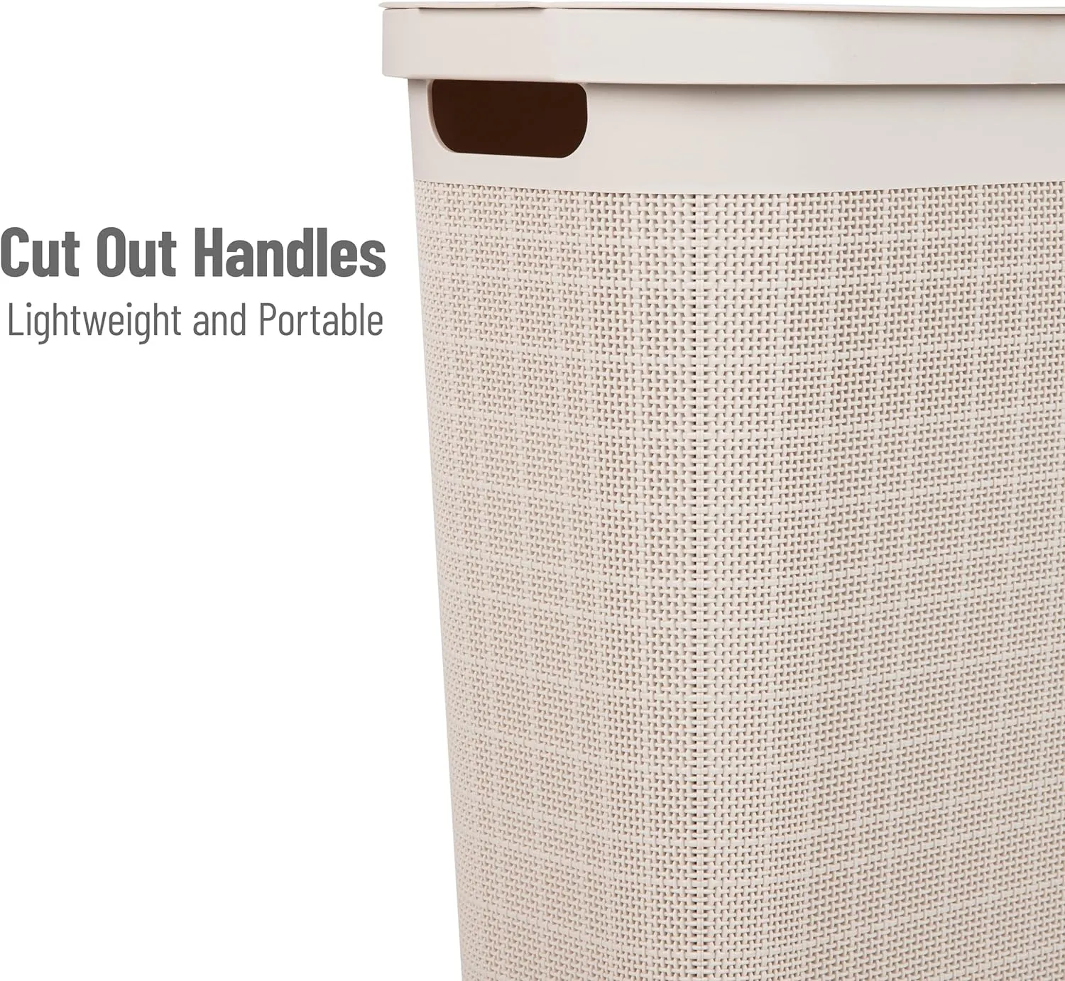 Mind Reader 40L Slim Laundry Hamper, Clothes Basket, Lid, Linen Design, Plastic, 18.5”L x 10.75”W x 23.5”H, Ivory