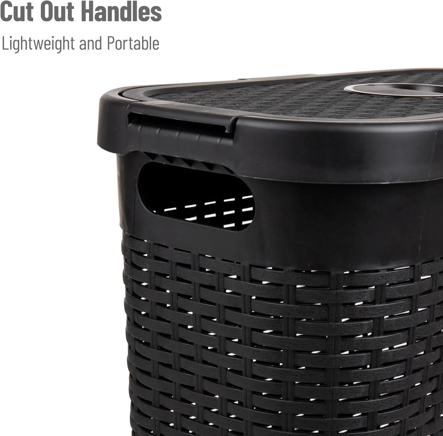 Mind Reader 40L Slim Laundry Hamper, Clothes Basket, Lid, Wicker Design, Plastic, 18"L x 10.4"W x 23.5"H, Black