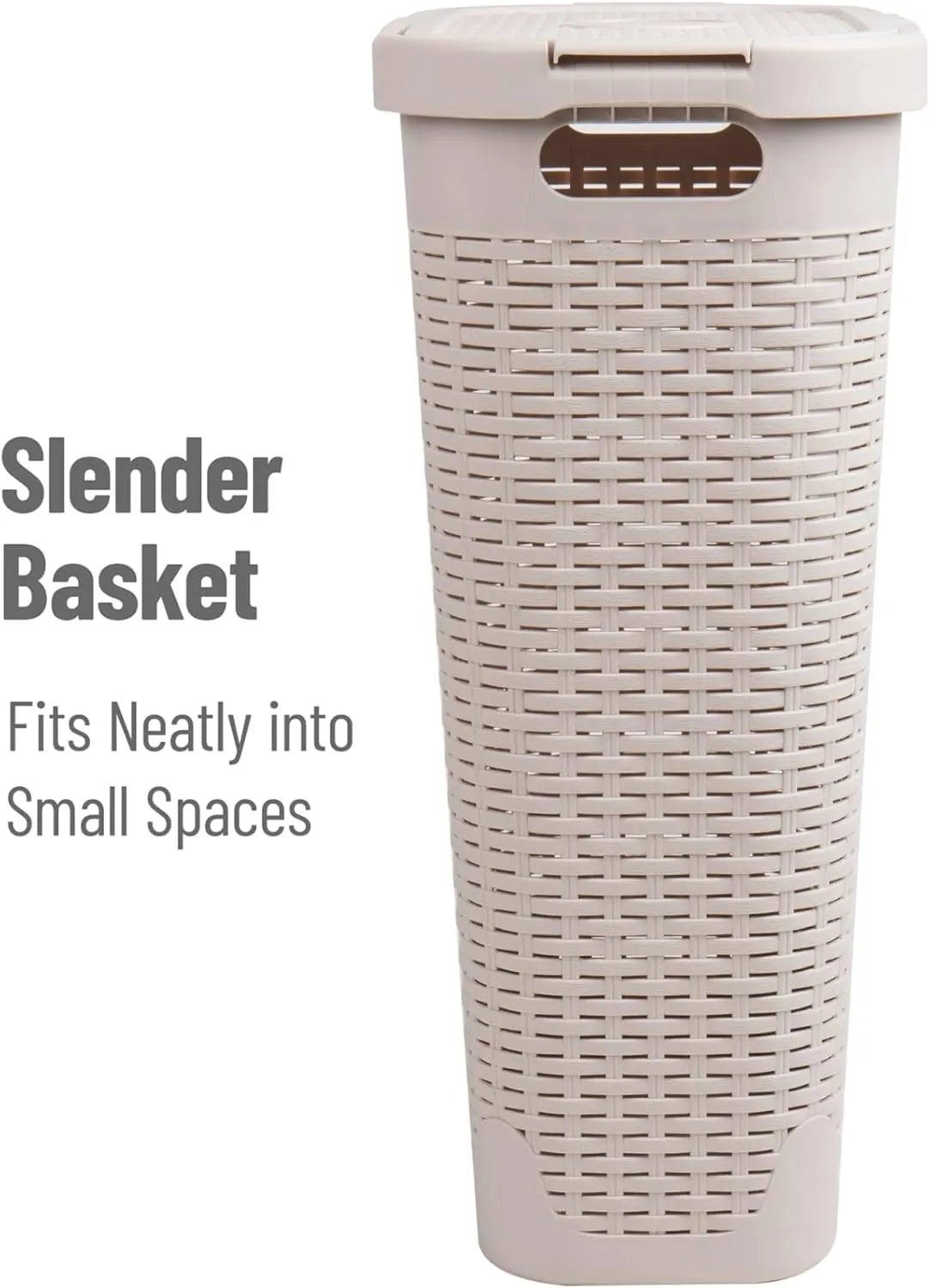 Mind Reader 40L Slim Laundry Hamper, Clothes Basket, Lid, Wicker Design, Plastic, 18"L x 10.4"W x 23.5"H, Ivory