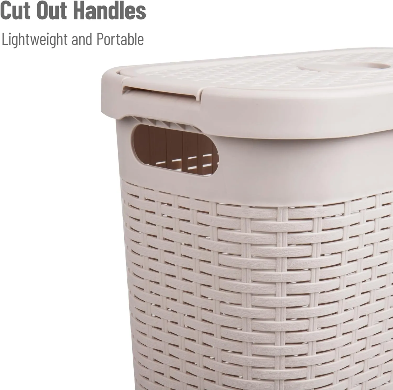 Mind Reader 40L Slim Laundry Hamper, Clothes Basket, Lid, Wicker Design, Plastic, 18"L x 10.4"W x 23.5"H, Ivory