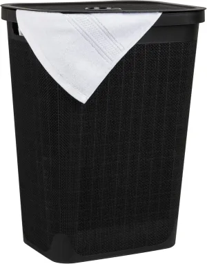 Mind Reader 60L Slim Laundry Hamper, Clothes Basket, Lid, Linen Design, Plastic, 18.25”L x 14.25”W x 23.5”H, Black