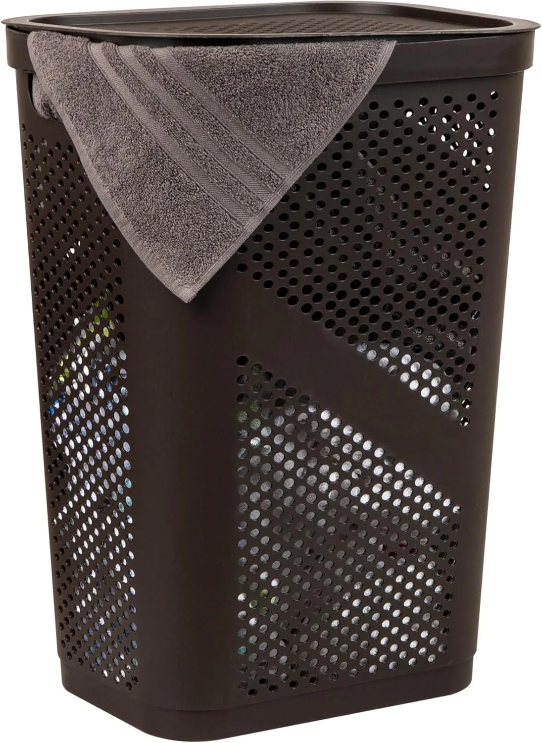 Mind Reader 60L Slim Laundry Hamper, Clothes Basket, Lid, Ventilated, Plastic, 17.25"L x 13.75"W x 23.5"H, Brown