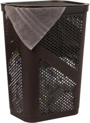Mind Reader 60L Slim Laundry Hamper, Clothes Basket, Lid, Ventilated, Plastic, 17.25"L x 13.75"W x 23.5"H, Brown