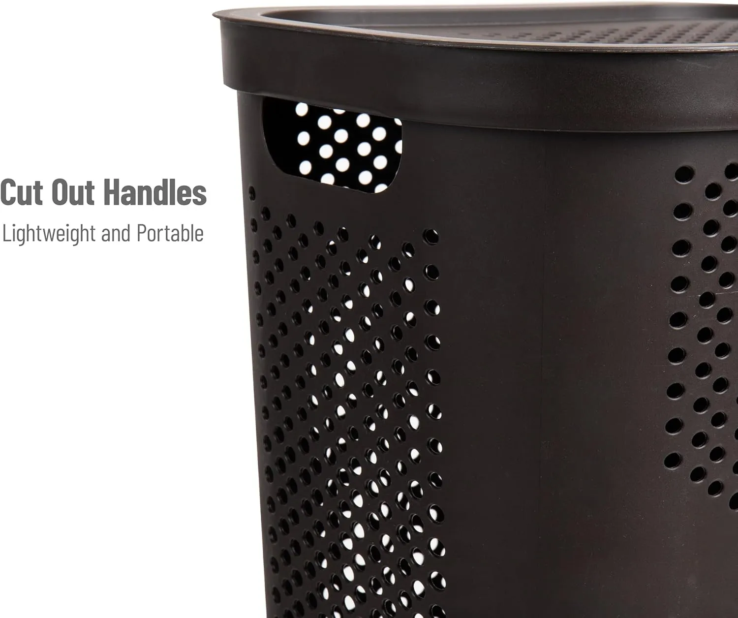 Mind Reader 60L Slim Laundry Hamper, Clothes Basket, Lid, Ventilated, Plastic, 17.25"L x 13.75"W x 23.5"H, Brown