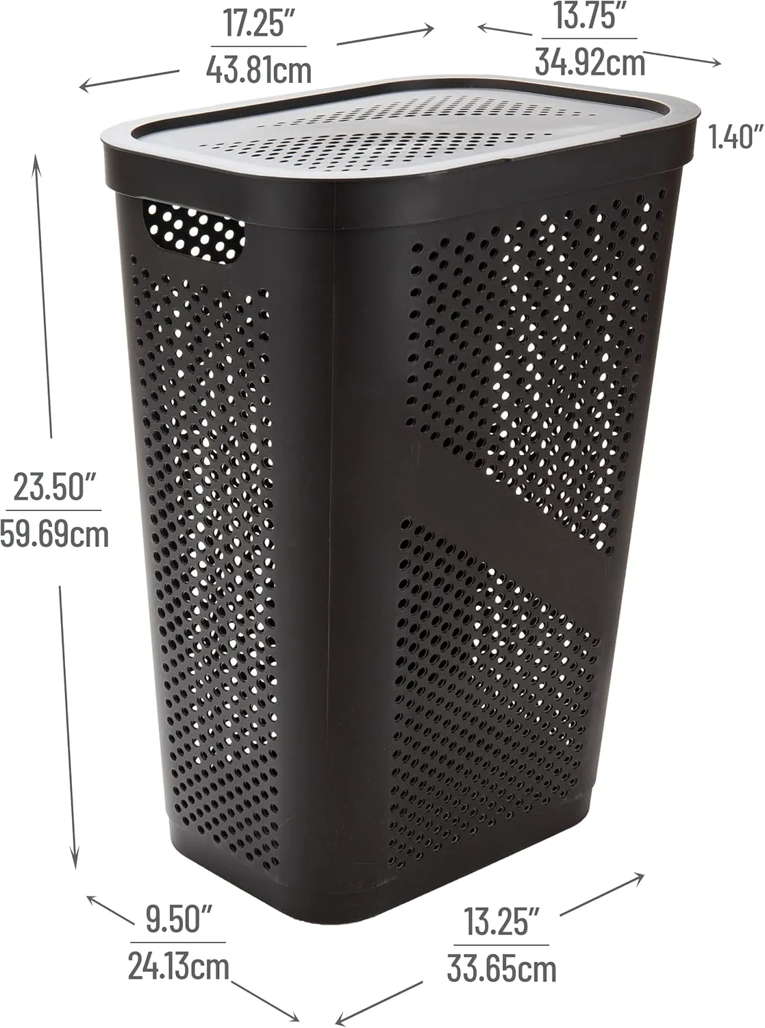 Mind Reader 60L Slim Laundry Hamper, Clothes Basket, Lid, Ventilated, Plastic, 17.25"L x 13.75"W x 23.5"H, Brown