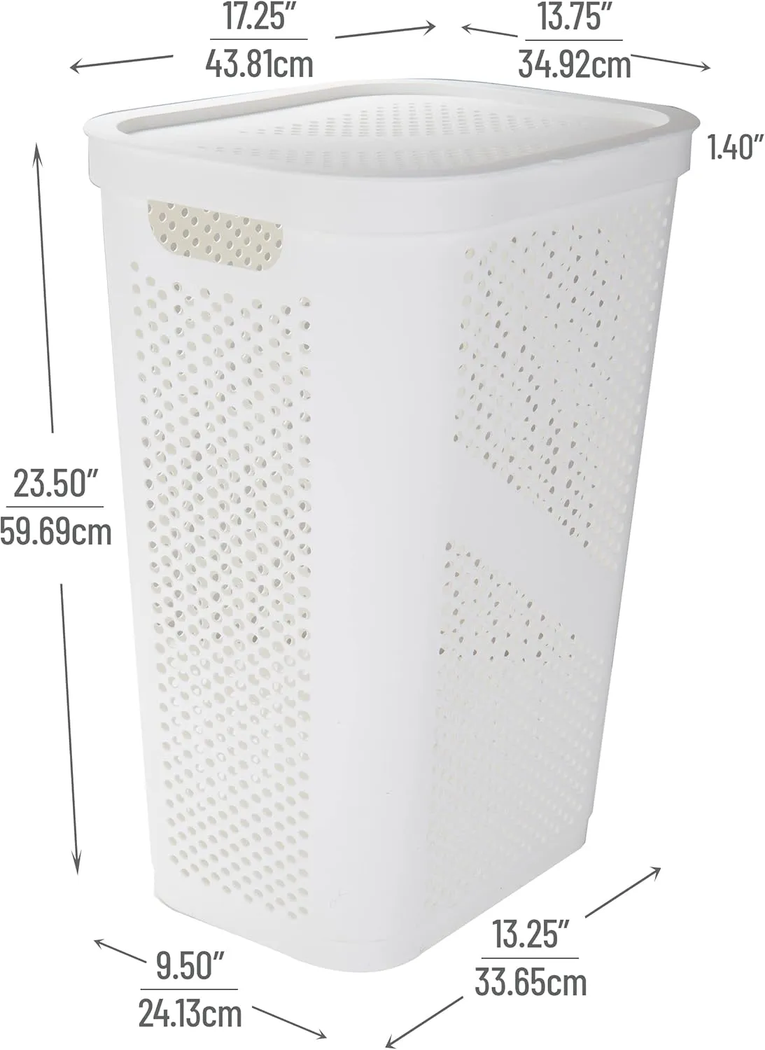 Mind Reader 60L Slim Laundry Hamper, Clothes Basket, Lid, Ventilated, Plastic, 17.25"L x 13.75"W x 23.5"H, Set of 2, White
