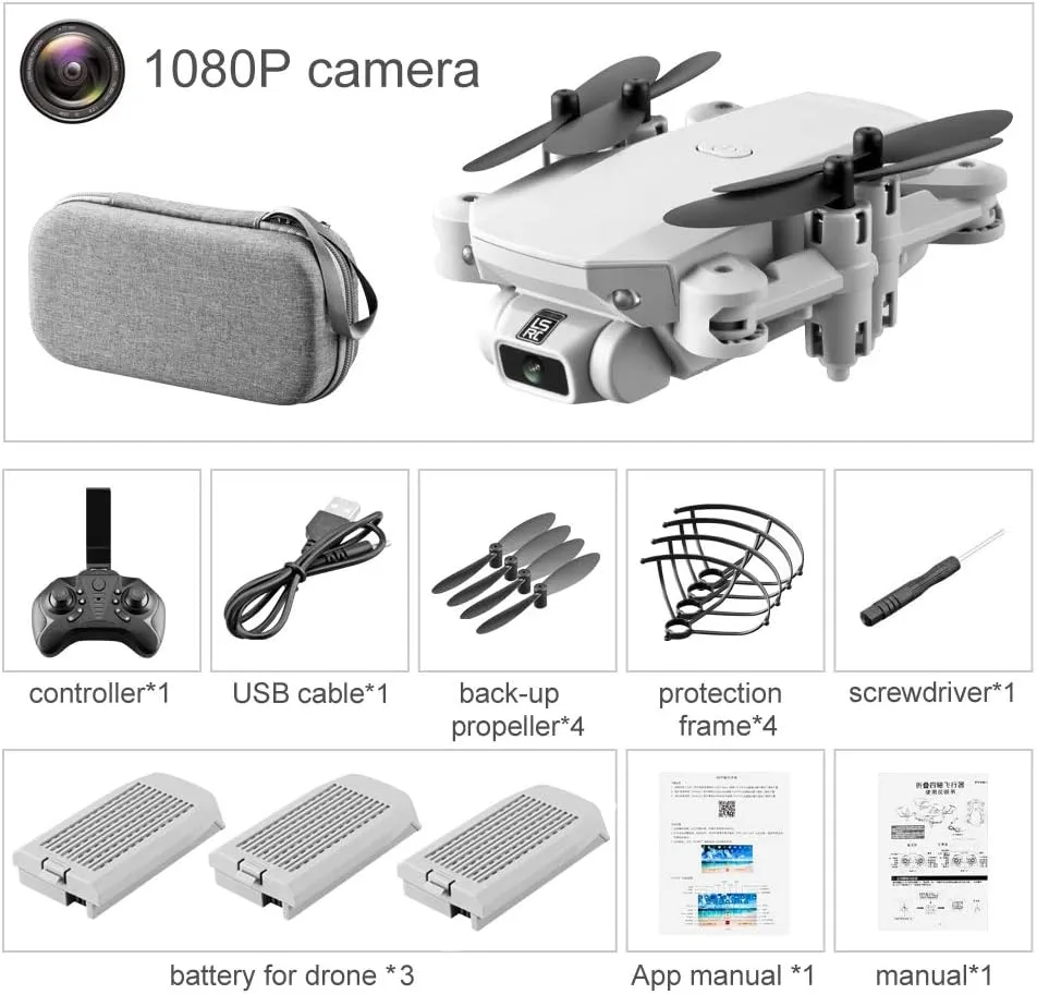 Mini Drone for Kids and Adults, GoolRC LS-MIN RC Quadcopter with 1080P Camera, 360° Flip, Gesture Photo/Video, Track Flight, Altitude Hold, Headless Mode, Include Carry Bag and 3 Batteries (Grey)
