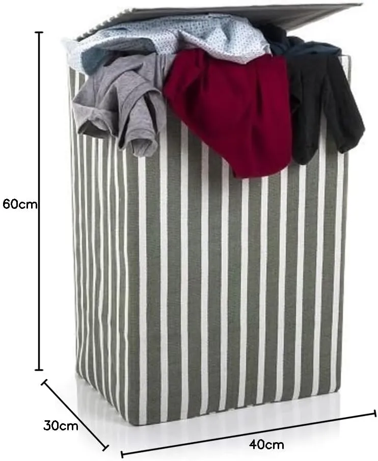 Minky 72L Laundry Hamper Basket | Green Stripe | 40x30x60cm