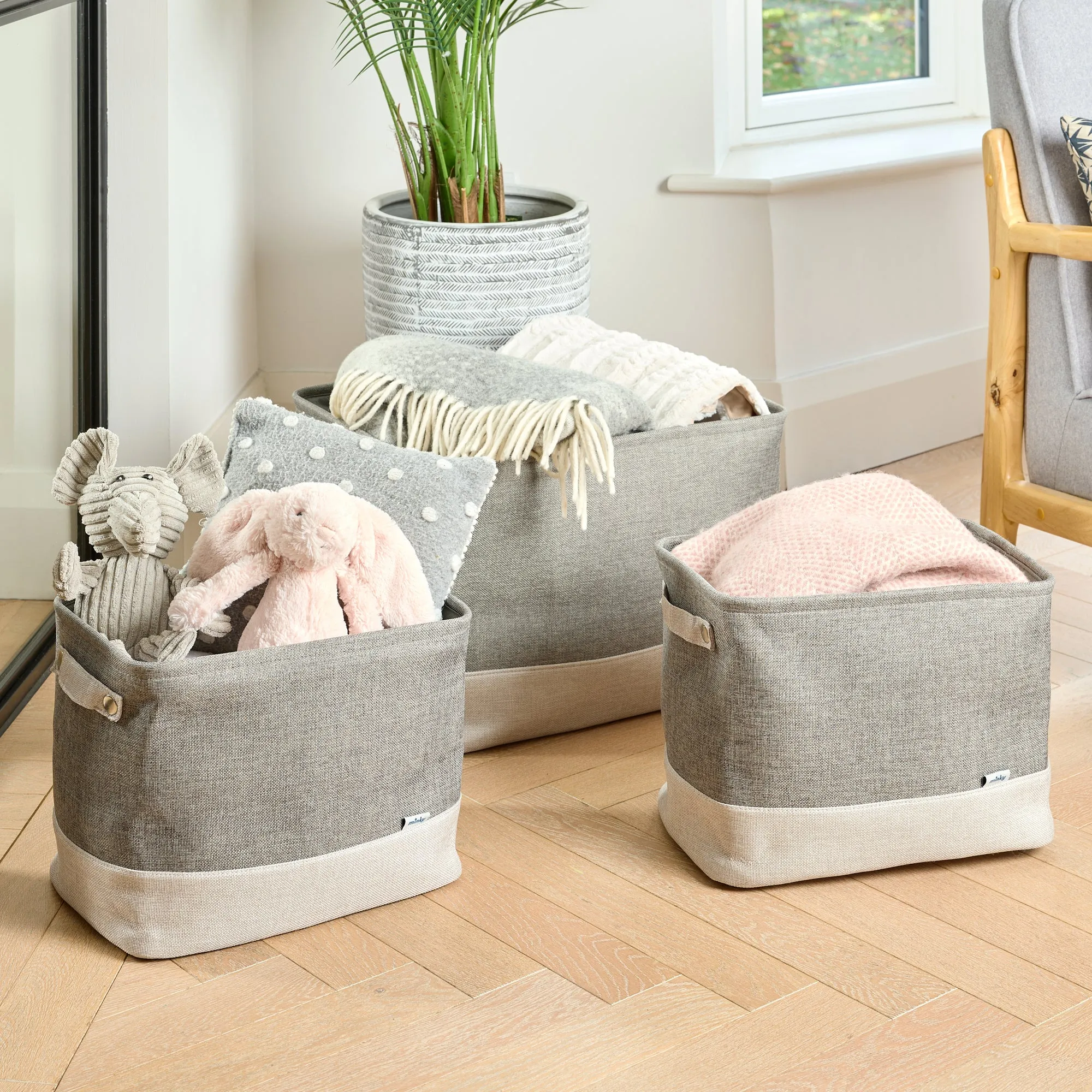 Minky Laundry Basket Set - 3 Fabric Washing Baskets