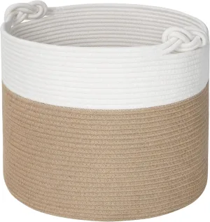 MINTWOOD Design 15 x 14.2 Inches Woven Cotton Rope Blanket Storage and Gift Basket Bin for Stuffed Dog Toys, Pool Towels, Shoes, Laundry Hamper, Jute