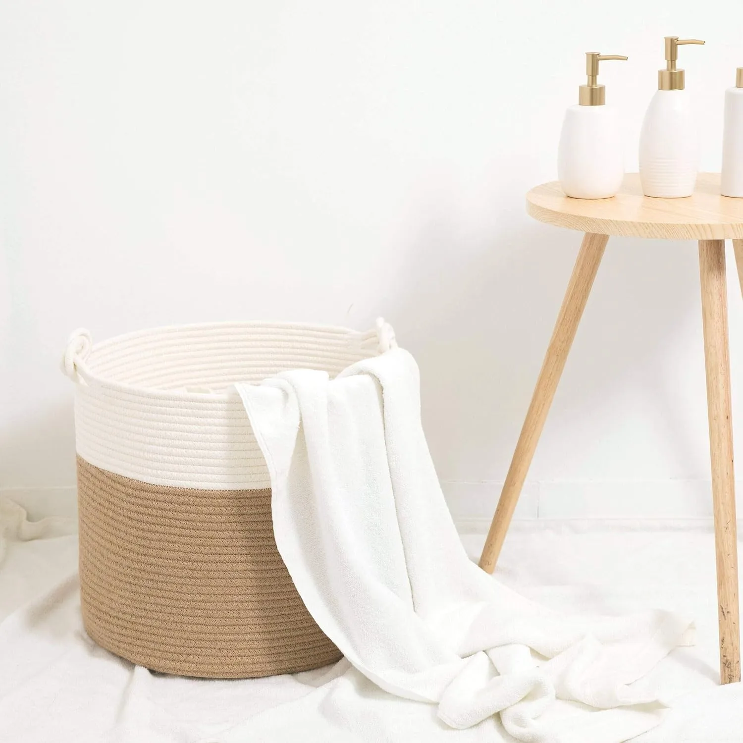 MINTWOOD Design 15 x 14.2 Inches Woven Cotton Rope Blanket Storage and Gift Basket Bin for Stuffed Dog Toys, Pool Towels, Shoes, Laundry Hamper, Jute