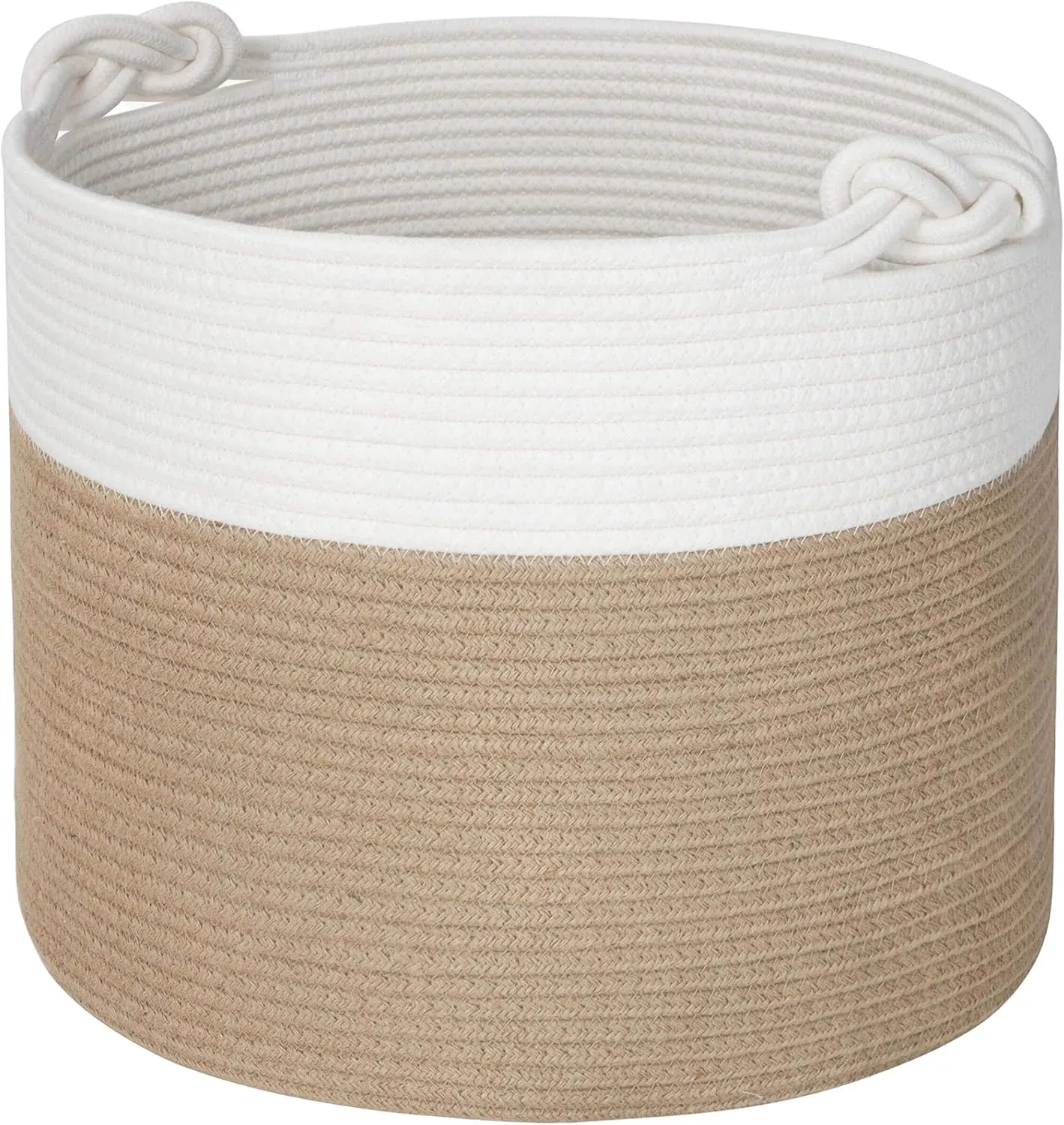 MINTWOOD Design 15 x 14.2 Inches Woven Cotton Rope Blanket Storage and Gift Basket Bin for Stuffed Dog Toys, Pool Towels, Shoes, Laundry Hamper, Jute