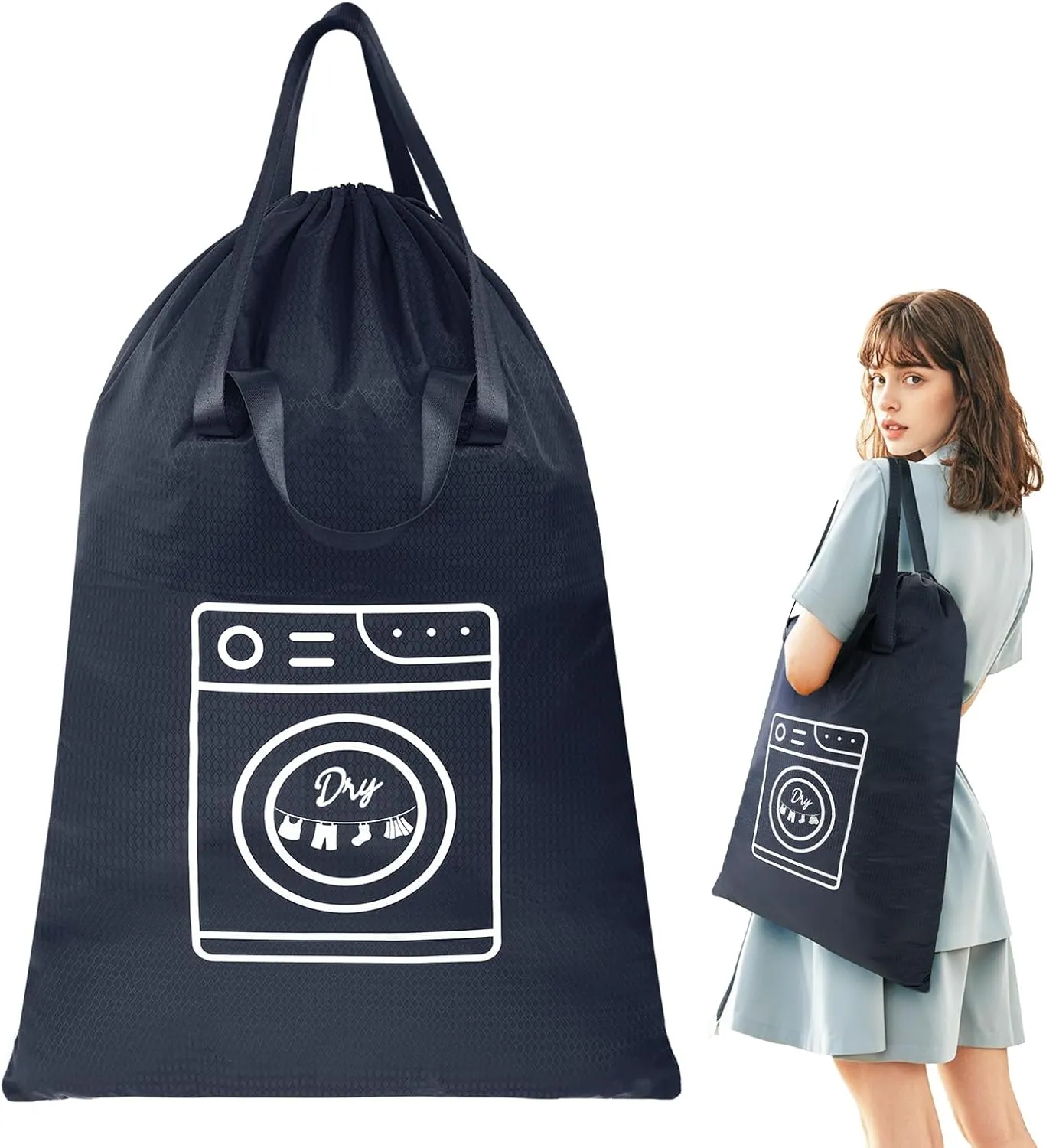 MissBoy Medium Travel Laundry Bag with Tear Resistant Fabric and Handles, Nylon Dirty Clothes Organizer, Water-resistant, Portable, for Trips, Camping, Laundry Hampers (Blue)
