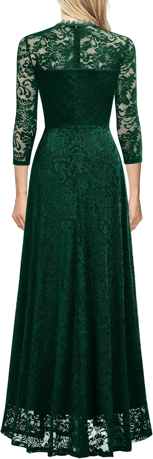 MISSMAY Women's Formal Floral Lace 2/3 Sleeves Bridesmaid Party Maxi Dress