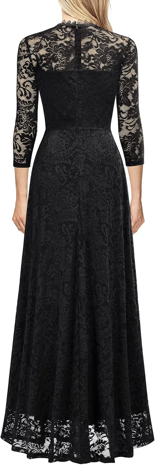 MISSMAY Women's Formal Floral Lace 2/3 Sleeves Bridesmaid Party Maxi Dress