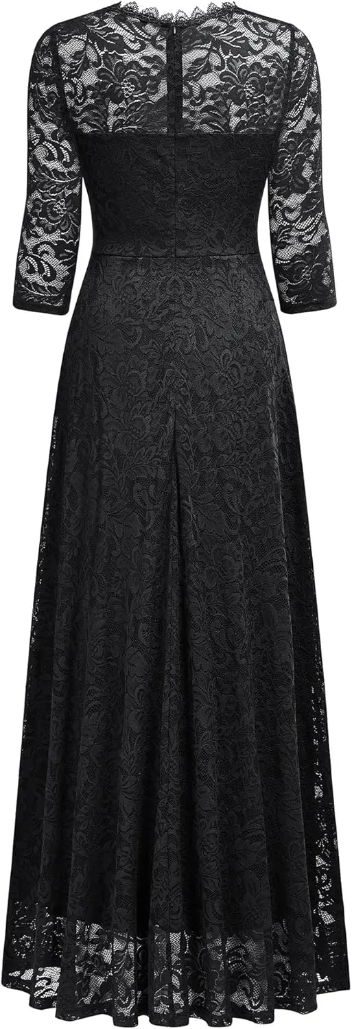 MISSMAY Women's Formal Floral Lace 2/3 Sleeves Bridesmaid Party Maxi Dress