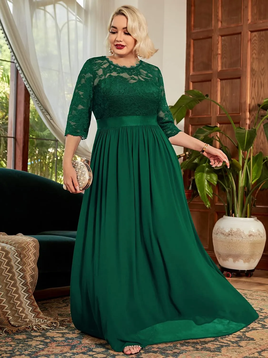 Miusol Women's Formal Floral Lace Plus Size Wedding Maxi Dress