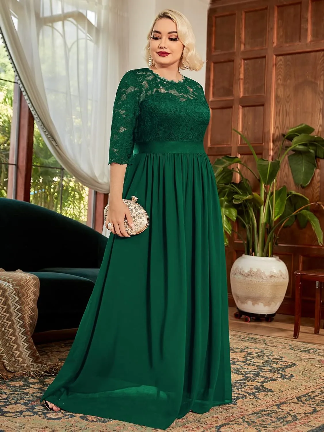 Miusol Women's Formal Floral Lace Plus Size Wedding Maxi Dress