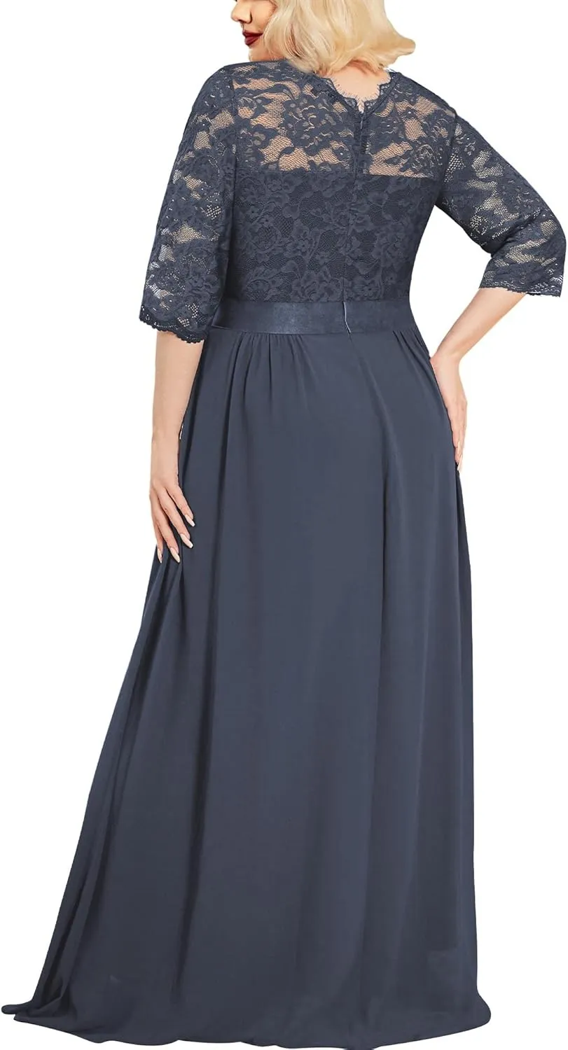 Miusol Women's Formal Floral Lace Plus Size Wedding Maxi Dress