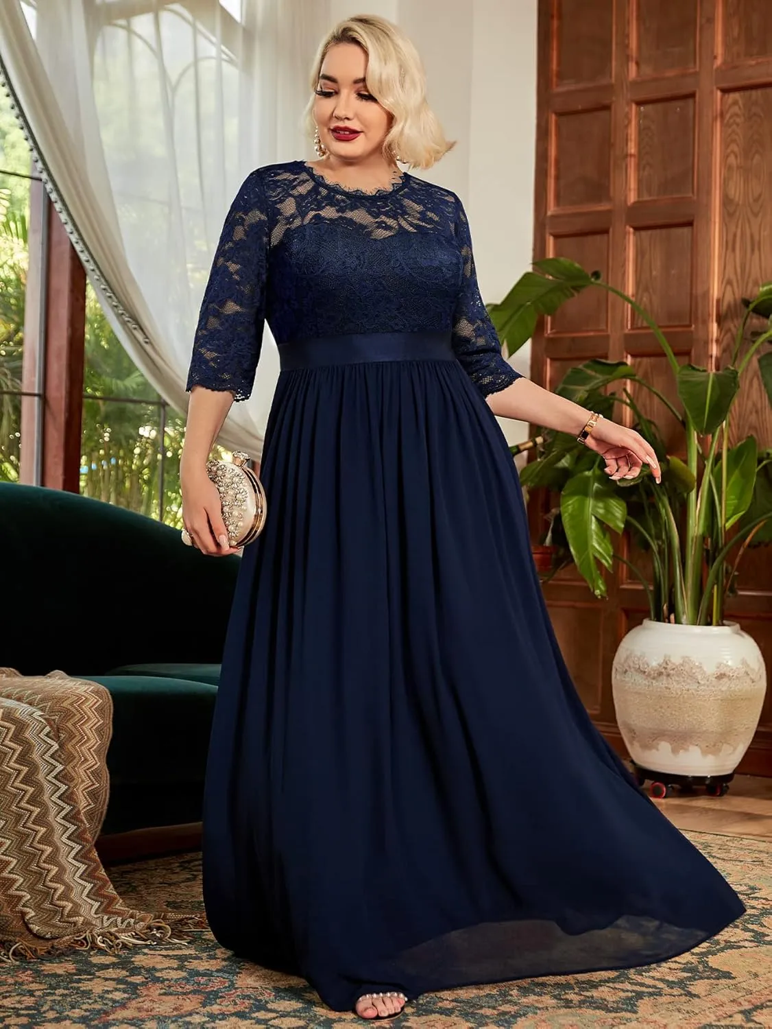 Miusol Women's Formal Floral Lace Plus Size Wedding Maxi Dress