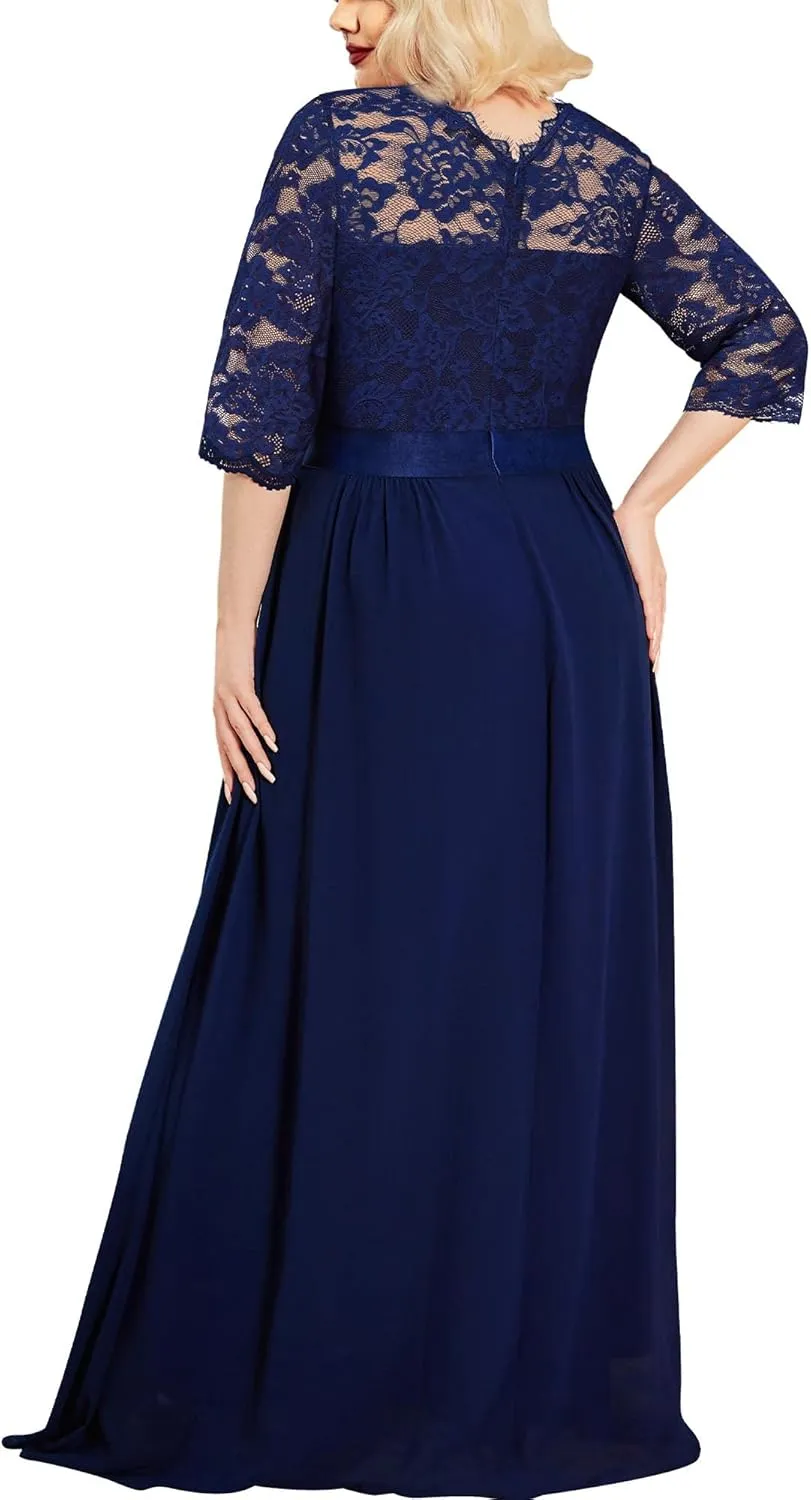 Miusol Women's Formal Floral Lace Plus Size Wedding Maxi Dress