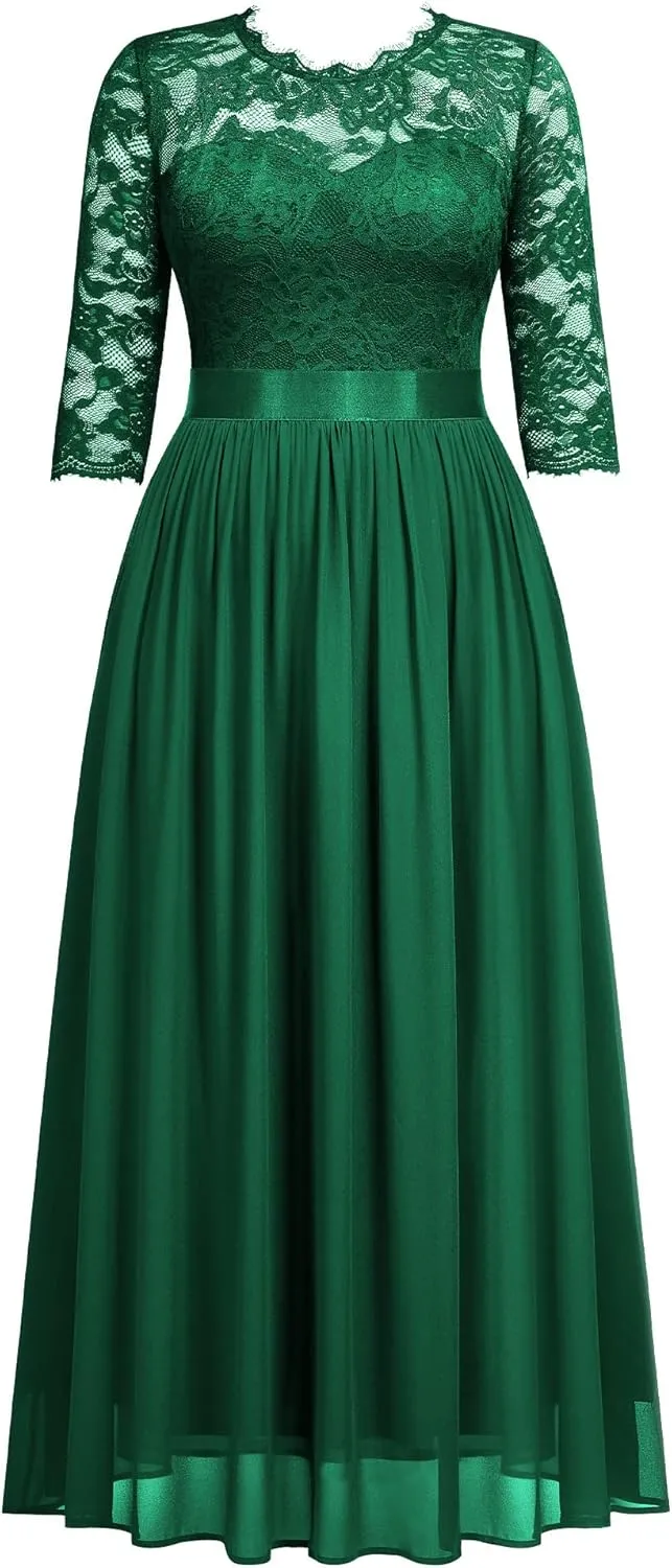 Miusol Women's Formal Floral Lace Plus Size Wedding Maxi Dress