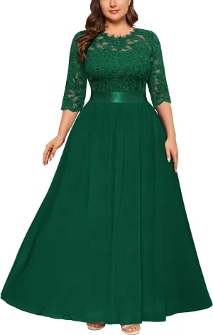 Miusol Women's Formal Floral Lace Plus Size Wedding Maxi Dress
