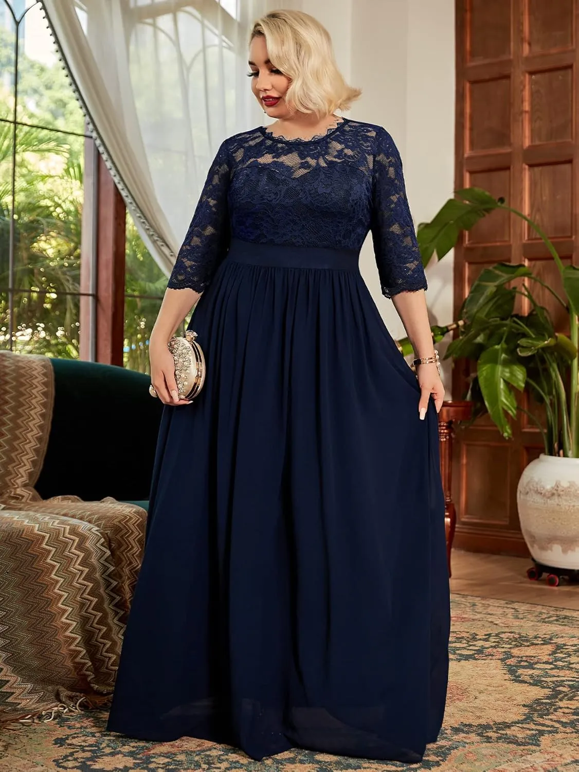 Miusol Women's Formal Floral Lace Plus Size Wedding Maxi Dress