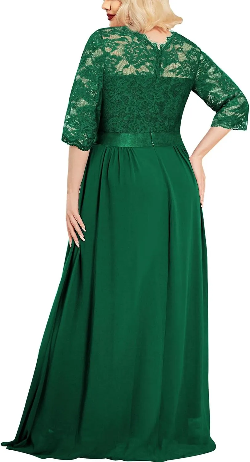 Miusol Women's Formal Floral Lace Plus Size Wedding Maxi Dress