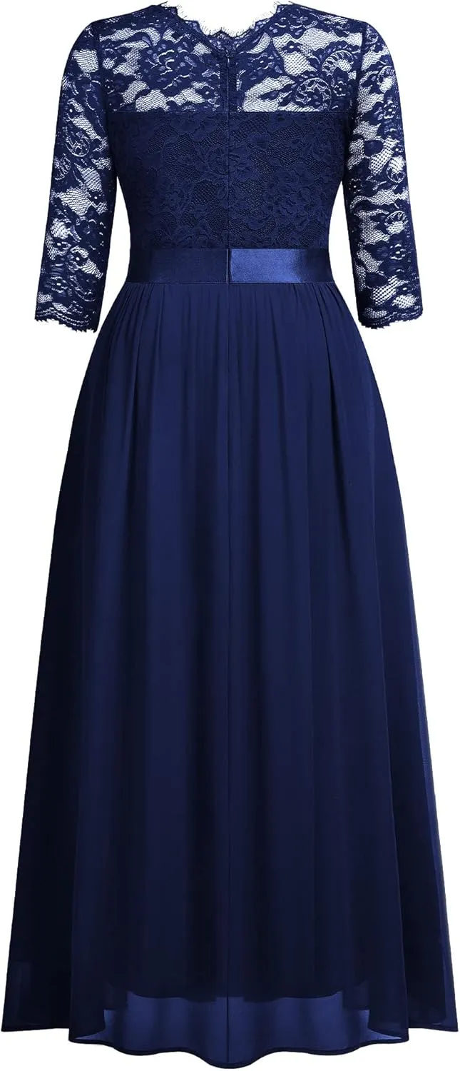 Miusol Women's Formal Floral Lace Plus Size Wedding Maxi Dress