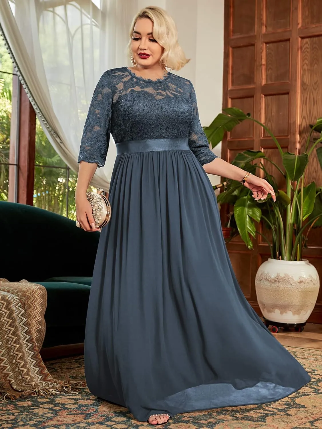 Miusol Women's Formal Floral Lace Plus Size Wedding Maxi Dress