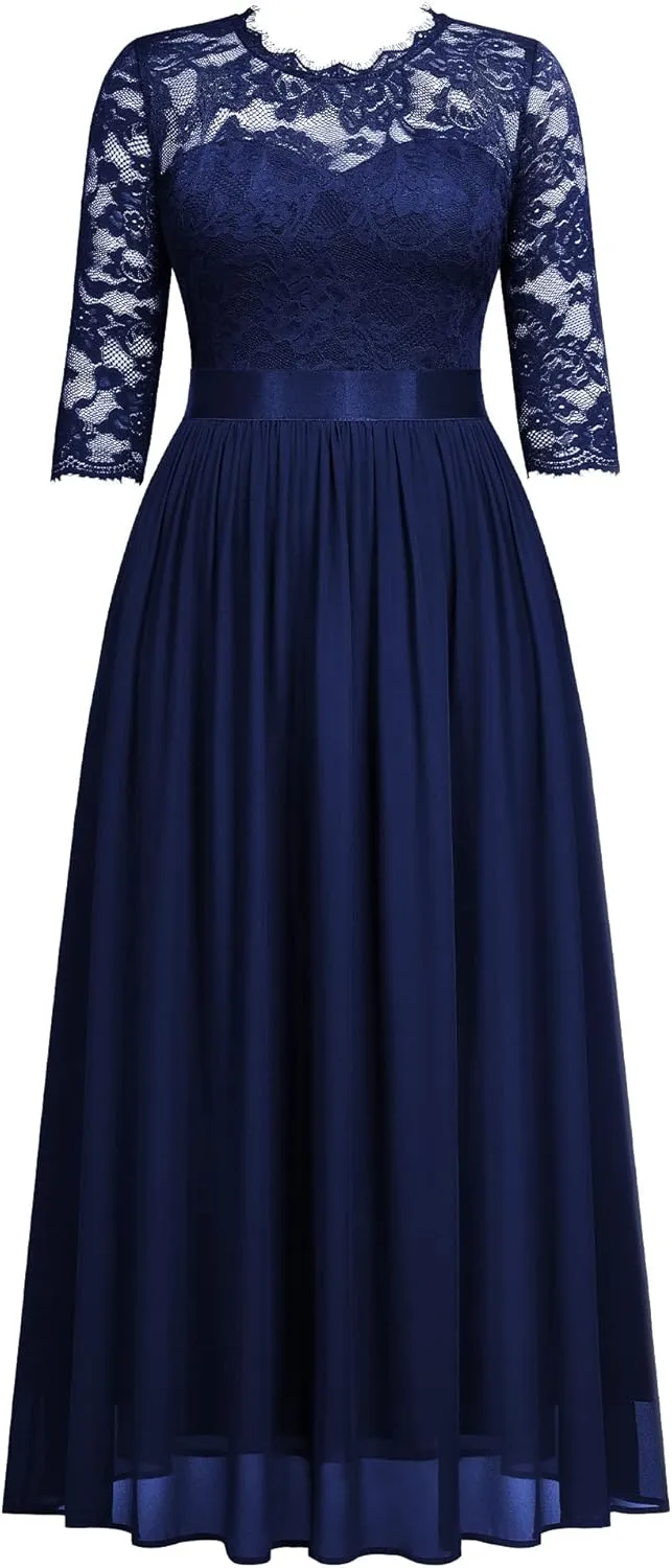 Miusol Women's Formal Floral Lace Plus Size Wedding Maxi Dress