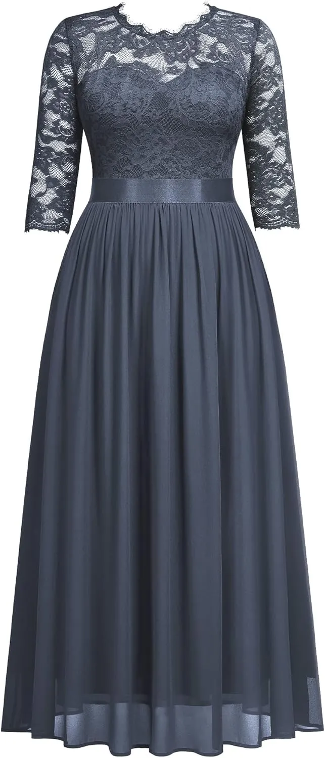 Miusol Women's Formal Floral Lace Plus Size Wedding Maxi Dress