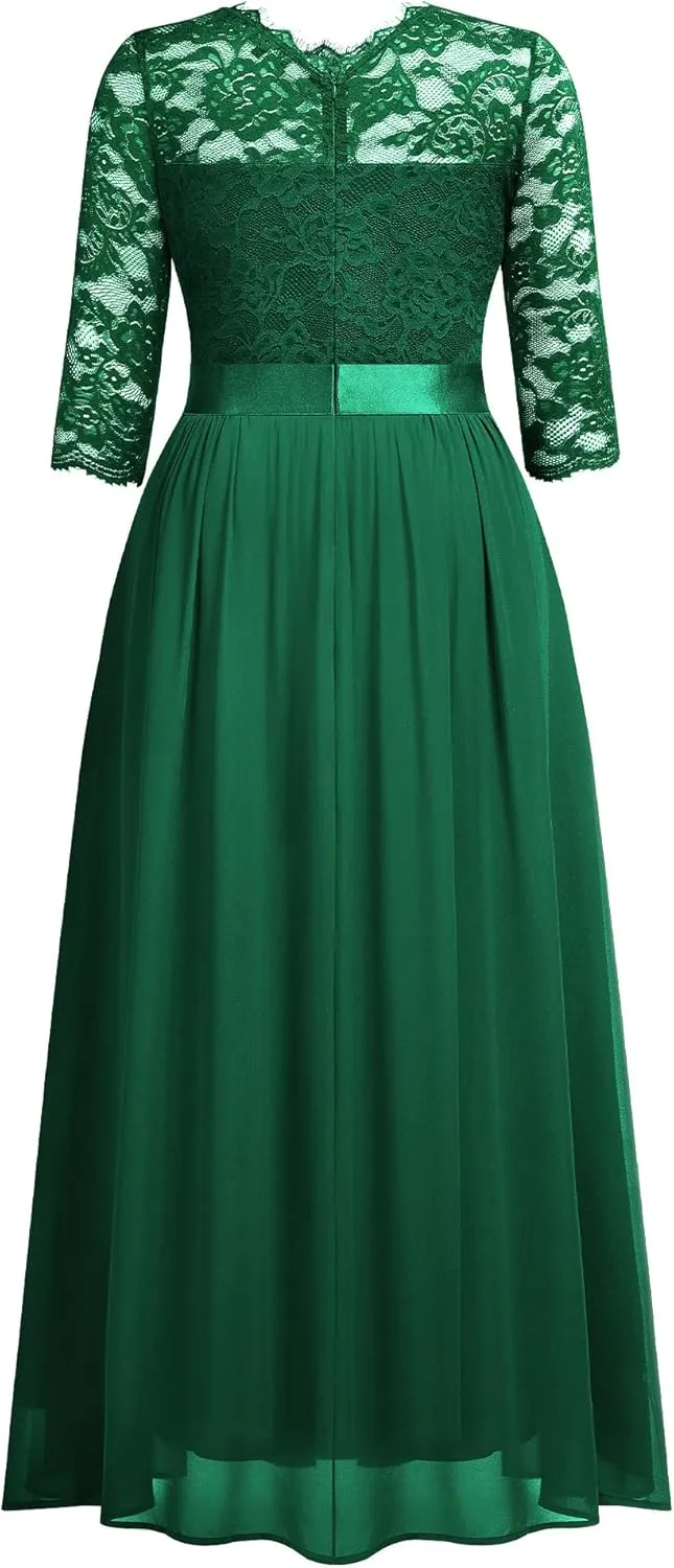 Miusol Women's Formal Floral Lace Plus Size Wedding Maxi Dress