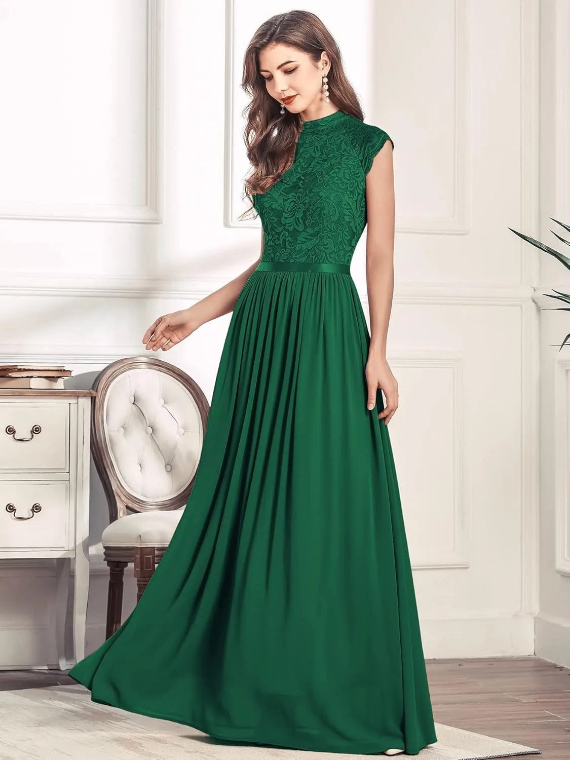 Miusol Women's Formal Sleeveless Floral Lace Bridesmaid Party Maxi Dress