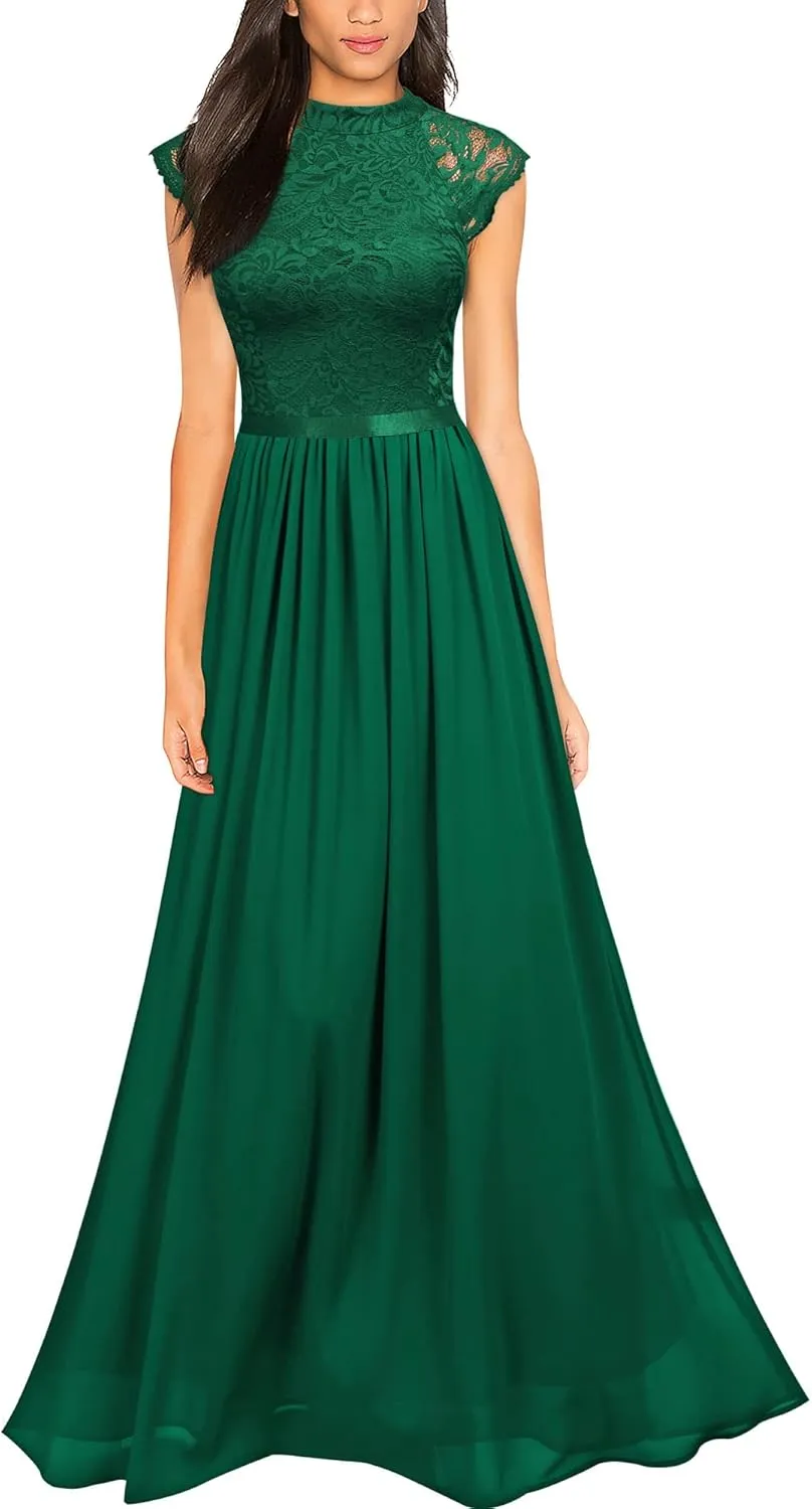 Miusol Women's Formal Sleeveless Floral Lace Bridesmaid Party Maxi Dress