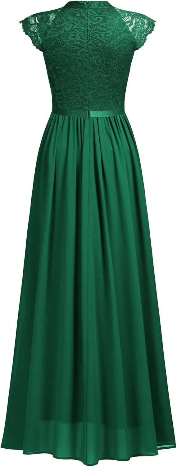 Miusol Women's Formal Sleeveless Floral Lace Bridesmaid Party Maxi Dress