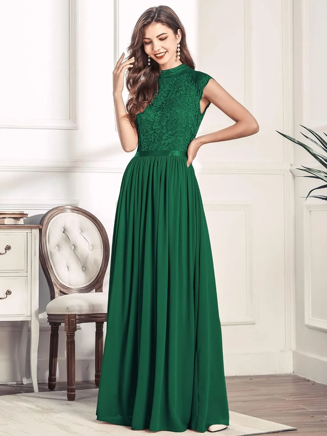 Miusol Women's Formal Sleeveless Floral Lace Bridesmaid Party Maxi Dress