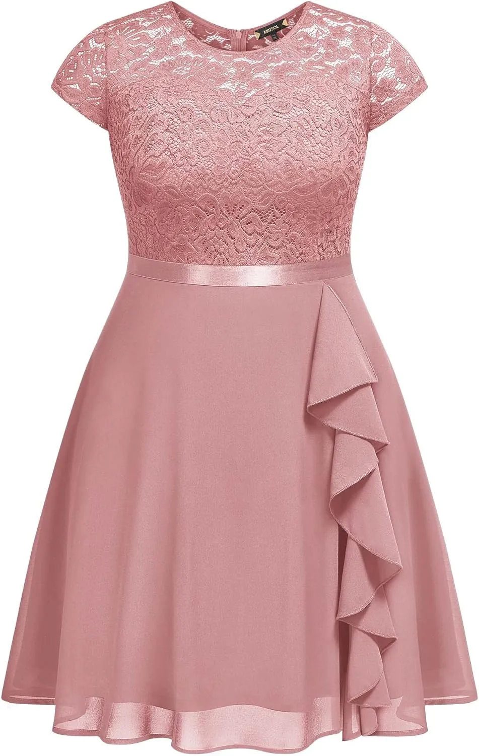 Miusol Women's Plus Size Ruffle Floral Lace Contrast Chiffon Formal Bridesmaid Party A-Line Cocktail Dress