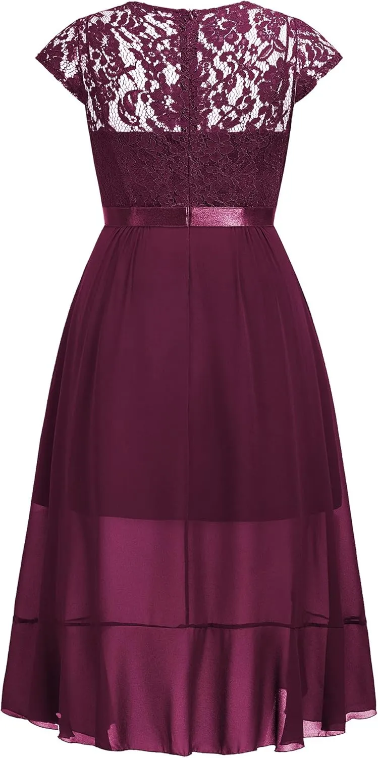Miusol Women's Plus Size V Neck Elegant Floral Lace Ruffle Bridesmaid Maxi Dress