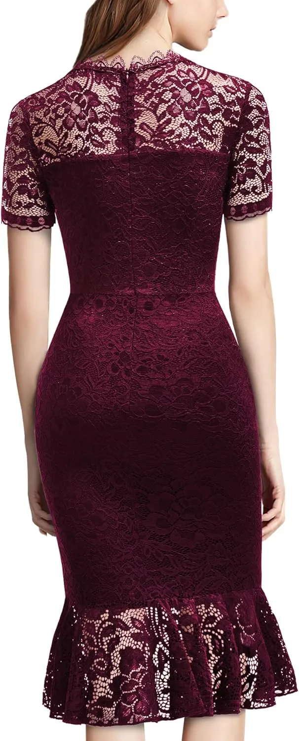 Miusol Women's Retro Floral Lace Short Sleeves Cocktail Party Formal Dress