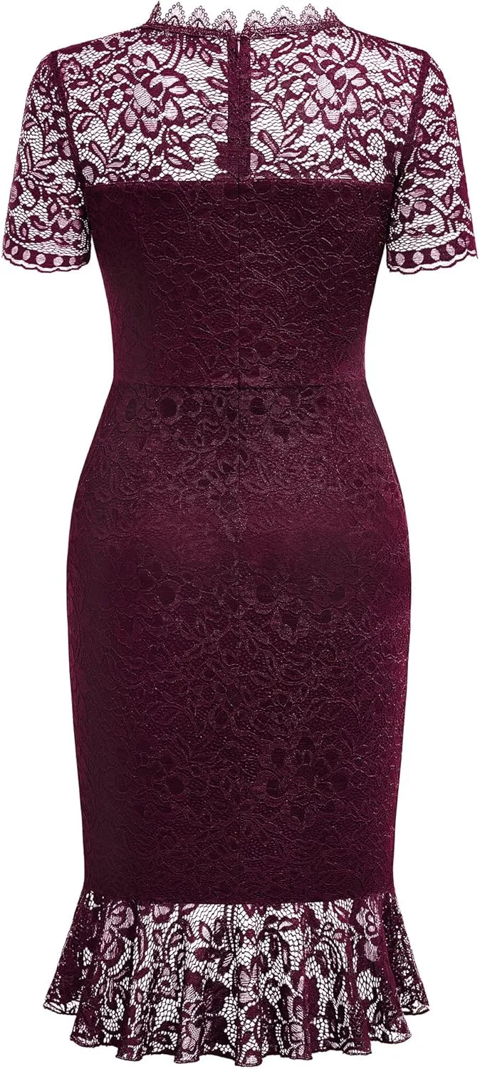 Miusol Women's Retro Floral Lace Short Sleeves Cocktail Party Formal Dress