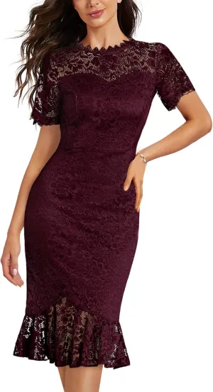 Miusol Women's Retro Floral Lace Short Sleeves Cocktail Party Formal Dress