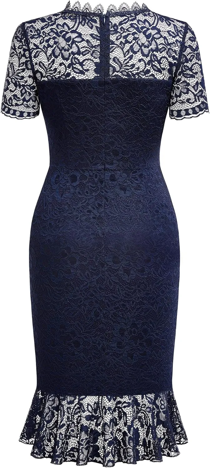Miusol Women's Retro Floral Lace Short Sleeves Cocktail Party Formal Dress