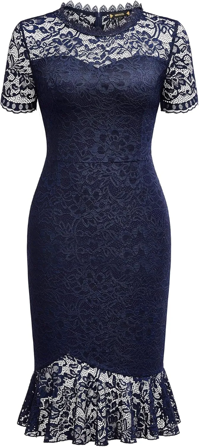 Miusol Women's Retro Floral Lace Short Sleeves Cocktail Party Formal Dress