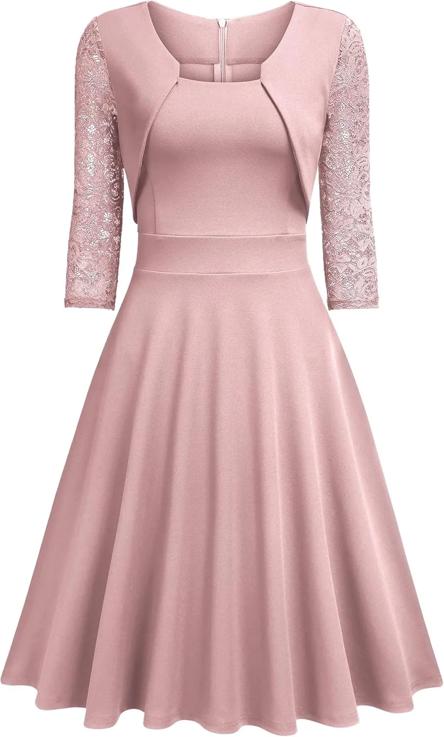 Miusol Women's Vintage Square Neck Floral Lace 2/3 Sleeve Cocktail Swing Dress